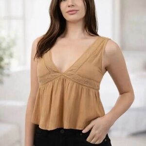 Tan Sleeveless Delicate Feminine V-Neck Top perfect for Layering Small